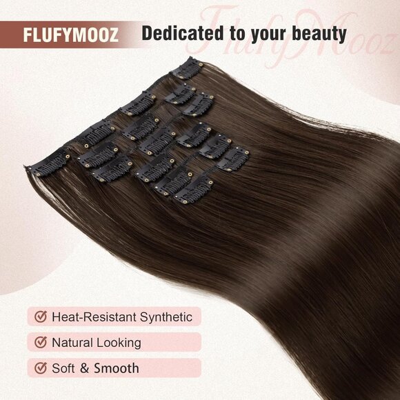 New 6PC Clip-in Hair Extensions 24" Straight Synthetic - Chestnut Brown - Picture 3 of 5